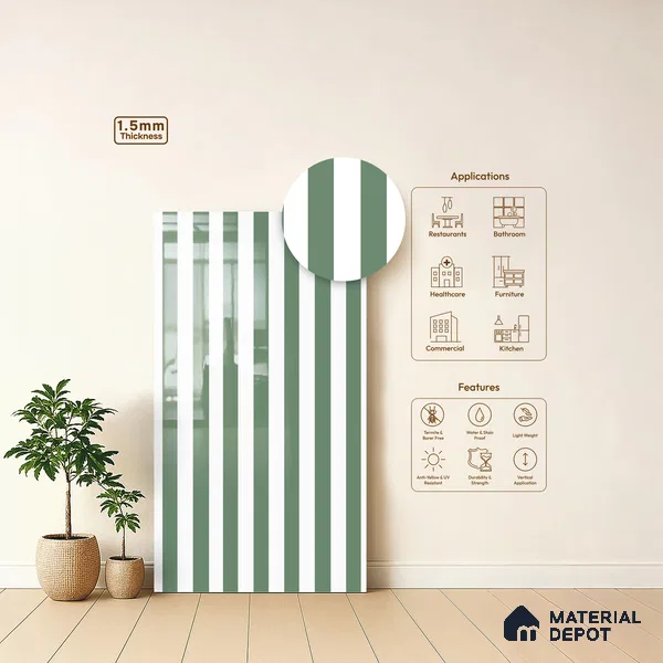 GA 4111 8 ft x 4 ft Stripe Matte Finish 6H Antiscratch Acrylic Laminate - 1.5 mm | Suitable for Living Room, Kitchen, Office