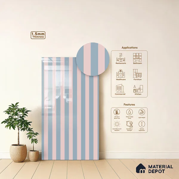 GA 4112 8 ft x 4 ft Stripe Matte Finish 6H Antiscratch Acrylic Laminate - 1.5 mm | Suitable for Living Room, Kitchen, Office