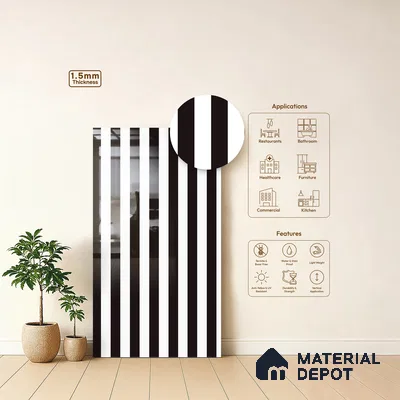 GA 4128 8 ft x 4 ft Stripe Matte Finish 6H Antiscratch Acrylic Laminate - 1.5 mm | Suitable for Living Room, Kitchen, Office