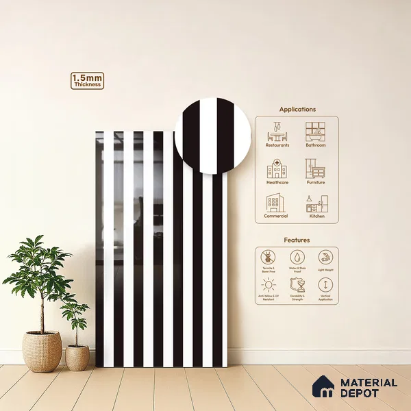 GA 4128 8 ft x 4 ft Stripe Matte Finish 6H Antiscratch Acrylic Laminate - 1.5 mm | Suitable for Living Room, Kitchen, Office