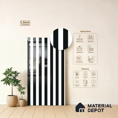 GA 4129 8 ft x 4 ft Stripe Matte Finish 6H Antiscratch Acrylic Laminate - 1.5 mm | Suitable for Living Room, Kitchen, Office