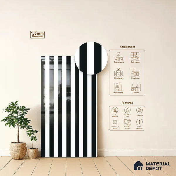 GA 4129 8 ft x 4 ft Stripe Matte Finish 6H Antiscratch Acrylic Laminate - 1.5 mm | Suitable for Living Room, Kitchen, Office