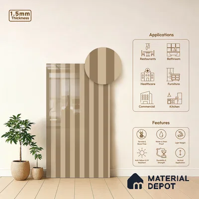 GA 4143 8 ft x 4 ft Stripe Matte Finish 6H Antiscratch Acrylic Laminate - 1.5 mm | Suitable for Living Room, Kitchen, Office