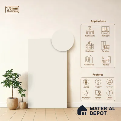 Soft Cream Solid Colors Look LM 21802 8 ft x 4 ft Matte Finish 6H Anti Scratch Acrylic Laminate - 1.5 mm | Suitable for Living Room, Kitchen, Office