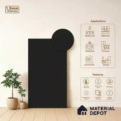Charcoal Black Solid Colors Look LM 21803 8 ft x 4 ft Matte Finish 6H Anti Scratch Acrylic Laminate - 1.5 mm | Suitable for Living Room, Kitchen, Office