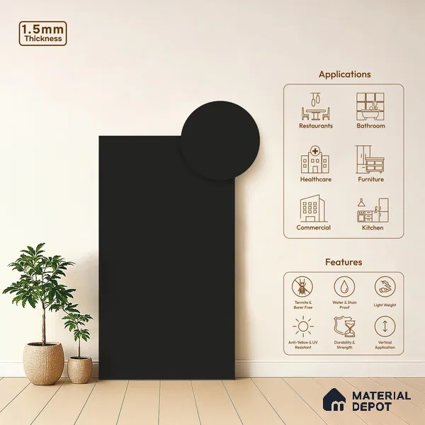 Charcoal Black Solid Colors Look LM 21803 8 ft x 4 ft Matte Finish 6H Anti Scratch Acrylic Laminate - 1.5 mm | Suitable for Living Room, Kitchen, Office