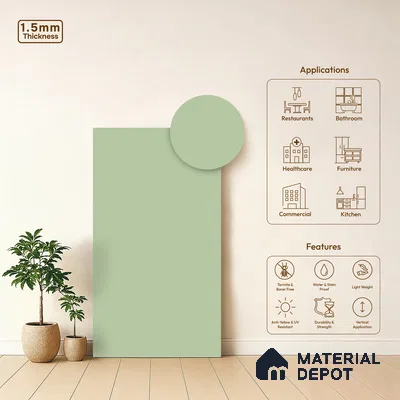Pale Sage Green Solid Colors Look LM 21805 8 ft x 4 ft Matte Finish 6H Anti Scratch Acrylic Laminate - 1.5 mm | Suitable for Living Room, Kitchen, Office