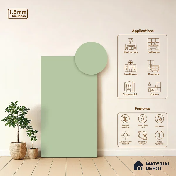 Pale Sage Green Solid Colors Look LM 21805 8 ft x 4 ft Matte Finish 6H Anti Scratch Acrylic Laminate - 1.5 mm | Suitable for Living Room, Kitchen, Office