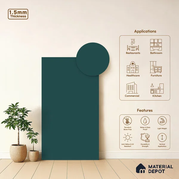 Teal Blue Solid Colors Look LM 21806 8 ft x 4 ft Matte Finish 6H Anti Scratch Acrylic Laminate - 1.5 mm | Suitable for Living Room, Kitchen, Office