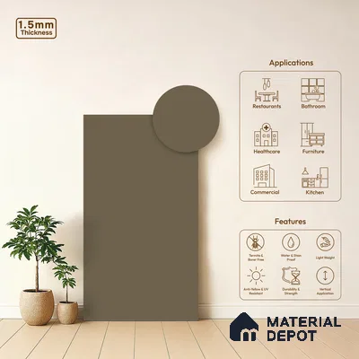 Taupe Brown Solid Colors Look LM 21810 8 ft x 4 ft Matte Finish 6H Anti Scratch Acrylic Laminate - 1.5 mm | Suitable for Living Room, Kitchen, Office