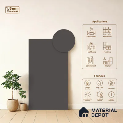 Charcoal Grey Solid Colors Look LM 21811 8 ft x 4 ft Matte Finish 6H Anti Scratch Acrylic Laminate - 1.5 mm | Suitable for Living Room, Kitchen, Office