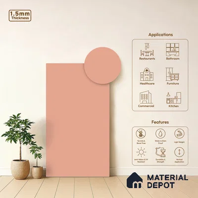 Dusty Pink Solid Colors Look LM 21813 8 ft x 4 ft Matte Finish 6H Anti Scratch Acrylic Laminate - 1.5 mm | Suitable for Living Room, Kitchen, Office