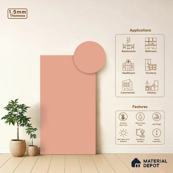 Dusty Pink Solid Colors Look LM 21813 8 ft x 4 ft Matte Finish 6H Anti Scratch Acrylic Laminate - 1.5 mm | Suitable for Living Room, Kitchen, Office