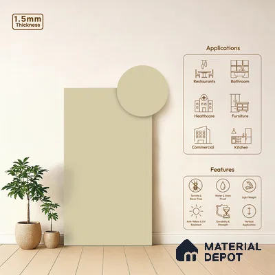 Light Cream Solid Colors Look LM 21814 8 ft x 4 ft Matte Finish 6H Anti Scratch Acrylic Laminate - 1.5 mm | Suitable for Living Room, Kitchen, Office