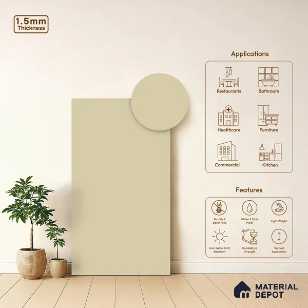 Light Cream Solid Colors Look LM 21814 8 ft x 4 ft Matte Finish 6H Anti Scratch Acrylic Laminate - 1.5 mm | Suitable for Living Room, Kitchen, Office