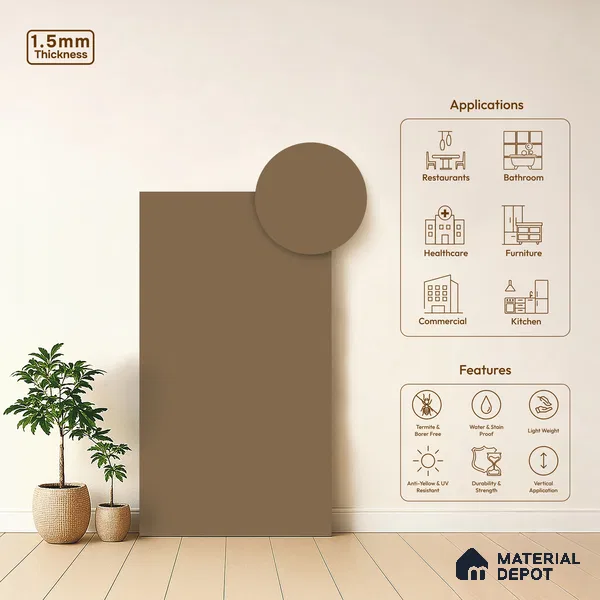 Warm Brown Solid Colors Look LM 21816 8 ft x 4 ft Matte Finish 6H Anti Scratch Laminate - 1.5 mm | Suitable for Living Room, Kitchen, Office