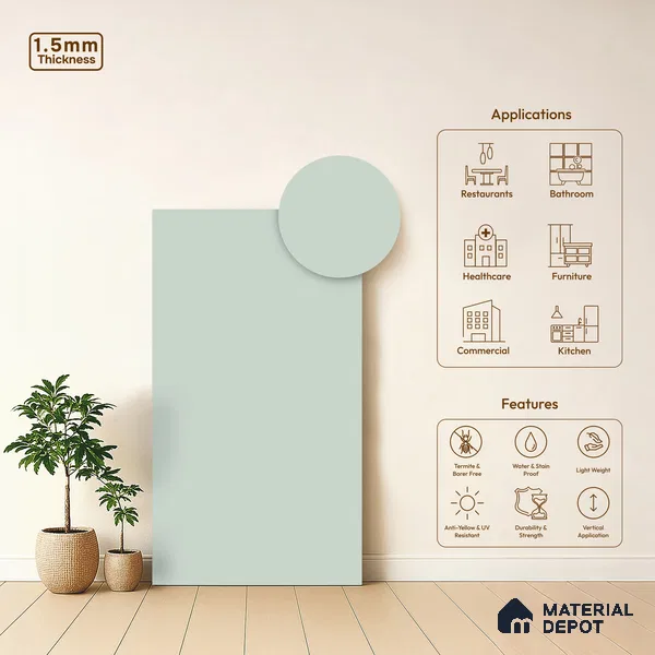 Pale Blue Solid Colors Look LM 21817 8 ft x 4 ft Matte Finish 6H Anti Scratch Laminate - 1.5 mm | Suitable for Living Room, Kitchen, Office