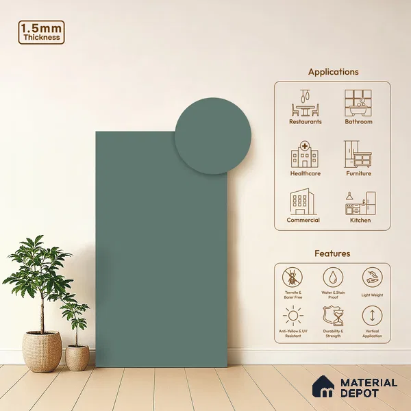 Teal Blue Solid Colors Look LM 21818 8 ft x 4 ft Matte Finish 6H Anti Scratch Acrylic Laminate - 1.5 mm | Suitable for Living Room, Kitchen, Office