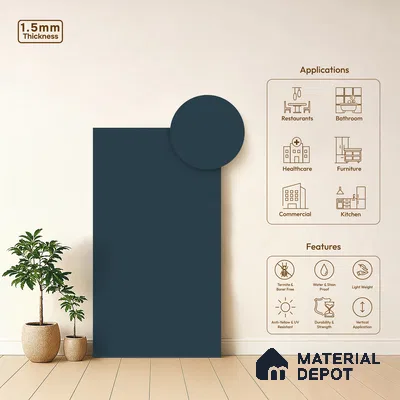 Slate Blue Solid Colors Look LM 21819 8 ft x 4 ft Matte Finish 6H Anti Scratch Acrylic Laminate - 1.5 mm | Suitable for Living Room, Kitchen, Office