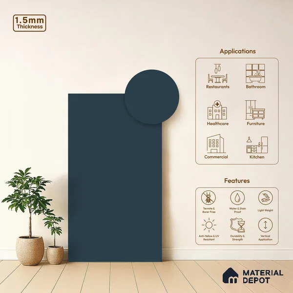 Slate Blue Solid Colors Look LM 21819 8 ft x 4 ft Matte Finish 6H Anti Scratch Acrylic Laminate - 1.5 mm | Suitable for Living Room, Kitchen, Office