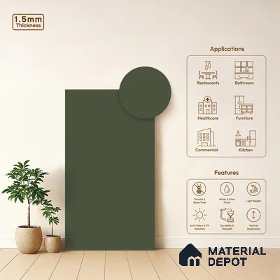 Deep Olive Green Solid Colors Look LM 21820 8 ft x 4 ft Matte Finish 6H Anti Scratch Acrylic Laminate - 1.5 mm | Suitable for Living Room, Kitchen, Office