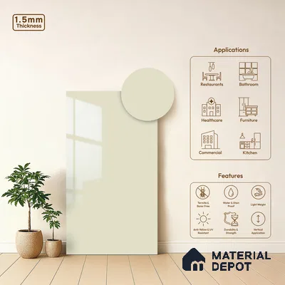 White Solid Colors Look LM 23249 Smoke White 8 ft x 4 ft High Gloss Finish 6H Anti Scratch Acrylic Laminate - 1.5 mm | Suitable for Living Room, Kitchen, Office