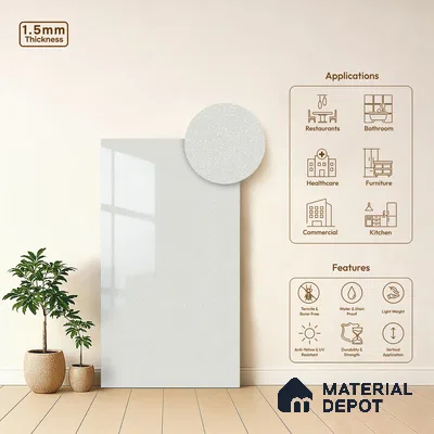 White Sparkle Look LM 23250 White Cameo 8 ft x 4 ft High Gloss Finish 6H Anti Scratch Acrylic Laminate - 1.5 mm | Suitable for Kitchen Cabinet, TV Unit, Wardrobe