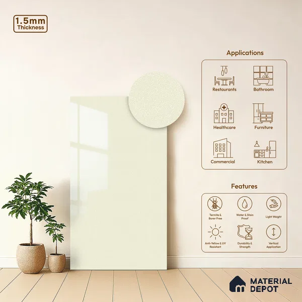 White Sparkle Look LM 23251 Soft Snow 8 ft x 4 ft High Gloss Finish 6H Anti Scratch Acrylic Laminate - 1.5 mm | Suitable for Kitchen Cabinet, TV Unit, Wardrobe
