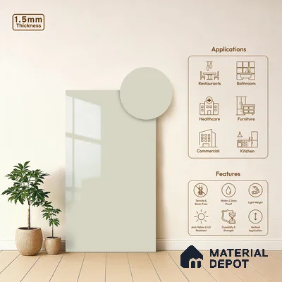 White Sparkle Look LM 23252 Cloud Tint 8 ft x 4 ft High Gloss Finish 6H Anti Scratch Acrylic Laminate - 1.5 mm | Suitable for Kitchen Cabinet, TV Unit, Wardrobe
