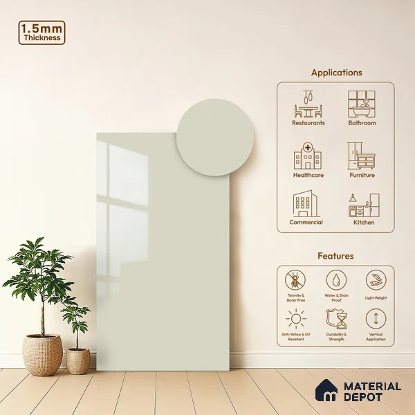 White Sparkle Look LM 23252 Cloud Tint 8 ft x 4 ft High Gloss Finish 6H Anti Scratch Acrylic Laminate - 1.5 mm | Suitable for Kitchen Cabinet, TV Unit, Wardrobe