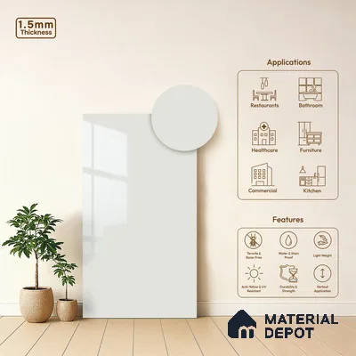 High Gloss White Solid Colors Look LM 23253 Coral Shell 8 ft x 4 ft High Gloss Finish 6H Anti Scratch Acrylic Laminate - 1.5 mm | Suitable for Living Room, Kitchen, Office
