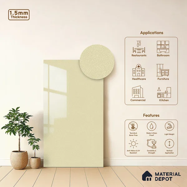 Beige Sparkle Look LM 23254 Harmony 8 ft x 4 ft High Gloss Finish 6H Anti Scratch Acrylic Laminate - 1.5 mm | Suitable for Kitchen Cabinet, TV Unit, Wardrobe