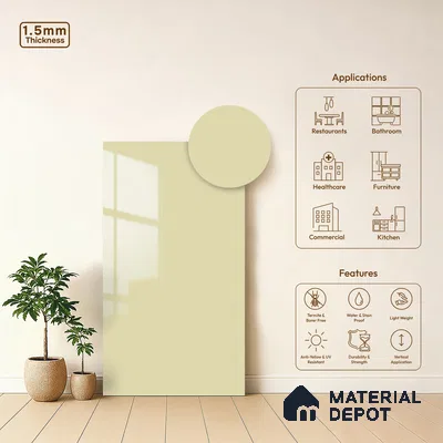 Pale Cream Solid Colors Look LM 23255 Pale Cream Tone 8 ft x 4 ft High Gloss Finish 6H Anti Scratch Acrylic Laminate - 1.5 mm | Suitable for Living Room, Kitchen, Office