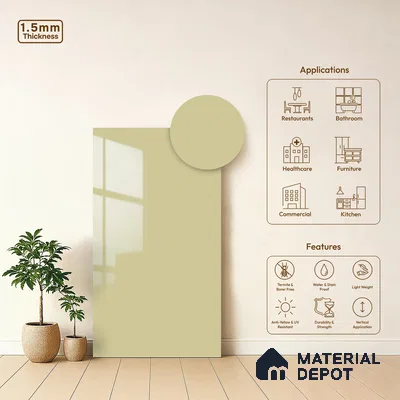 Beige Solid Colors Look LM 23256 Desert Ivory 8 ft x 4 ft High Gloss Finish 6H Anti Scratch Acrylic Laminate - 1.5 mm | Suitable for Living Room, Kitchen, Office