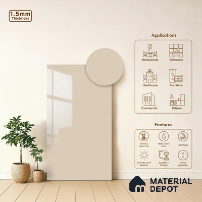 White Solid Colors Look LM 23258 Pale Pearl 8 ft x 4 ft High Gloss Finish 6H Anti Scratch Acrylic Laminate - 1.5 mm | Suitable for Living Room, Kitchen, Office