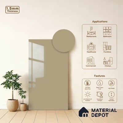 Sunny Sand Beige Solid Colors Look LM 23259 Sunny Sand 8 ft x 4 ft High Gloss Finish 6H Anti Scratch Acrylic Laminate - 1.5 mm | Suitable for Living Room, Kitchen, Office