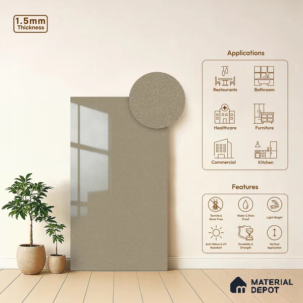 Brown Sparkle Look LM 23260 Milky Way 8 ft x 4 ft High Gloss Finish 6H Anti Scratch Acrylic Laminate - 1.5 mm | Suitable for Kitchen Cabinet, TV Unit, Wardrobe
