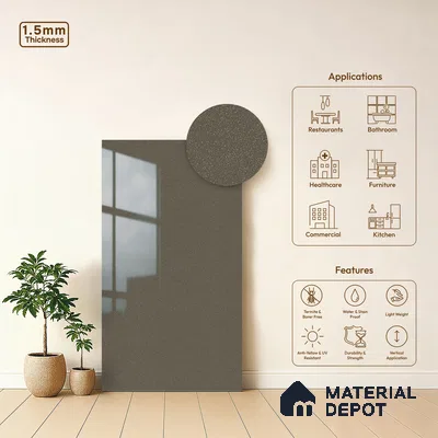 Grey Sparkle Look LM 23261 Smog 8 ft x 4 ft High Gloss Finish 6H Anti Scratch Acrylic Laminate - 1.5 mm | Suitable for Kitchen Cabinet, TV Unit, Wardrobe