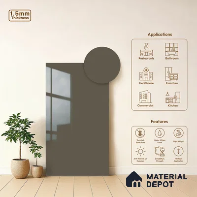 Grey Solid Colors Look LM 23262 Light Mocha 8 ft x 4 ft High Gloss Finish 6H Anti Scratch Acrylic Laminate - 1.5 mm | Suitable for Living Room, Kitchen, Office
