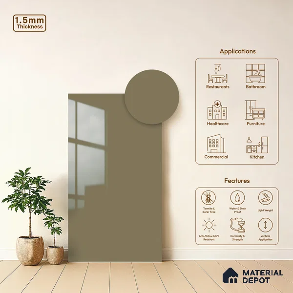 Eggshell Grey Solid Colors Look LM 23263 Eggshell 8 ft x 4 ft High Gloss Finish 6H Anti Scratch Acrylic Laminate - 1.5 mm | Suitable for Living Room, Kitchen, Office