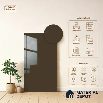 Deep Taupe Solid Colors Look LM 23264 Sand Dune 8 ft x 4 ft High Gloss Finish 6H Anti Scratch Acrylic Laminate - 1.5 mm | Suitable for Living Room, Kitchen, Office