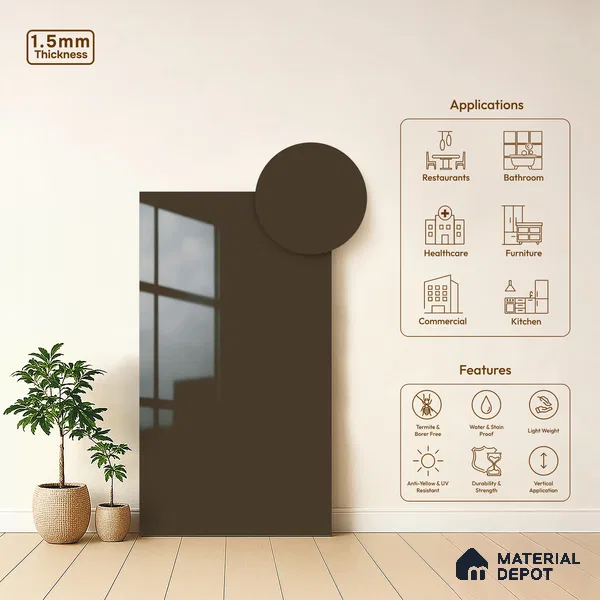 Deep Taupe Solid Colors Look LM 23264 Sand Dune 8 ft x 4 ft High Gloss Finish 6H Anti Scratch Acrylic Laminate - 1.5 mm | Suitable for Living Room, Kitchen, Office