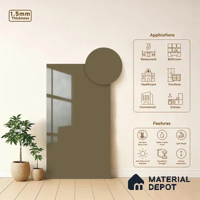 Taupe Brown Solid Colors Look LM 23266 Bonewhite 8 ft x 4 ft High Gloss Finish 6H Anti Scratch Acrylic Laminate - 1.5 mm | Suitable for Living Room, Kitchen, Office