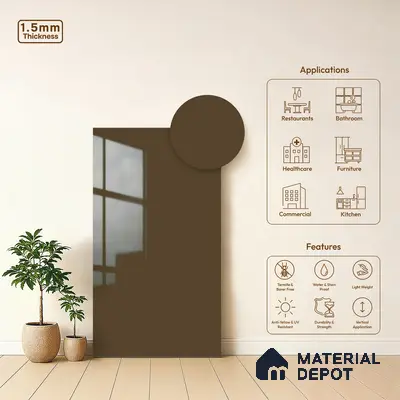 Milk Chocolate Brown Solid Colors Look LM 23268 Milk Chocolate 8 ft x 4 ft High Gloss Finish 6H Anti Scratch Acrylic Laminate - 1.5 mm | Suitable for Living Room, Kitchen, Office