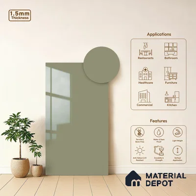 Sage Beige Solid Colors Look LM 23271 Hill Crest 8 ft x 4 ft High Gloss Finish 6H Anti Scratch Acrylic Laminate - 1.5 mm | Suitable for Living Room, Kitchen, Office