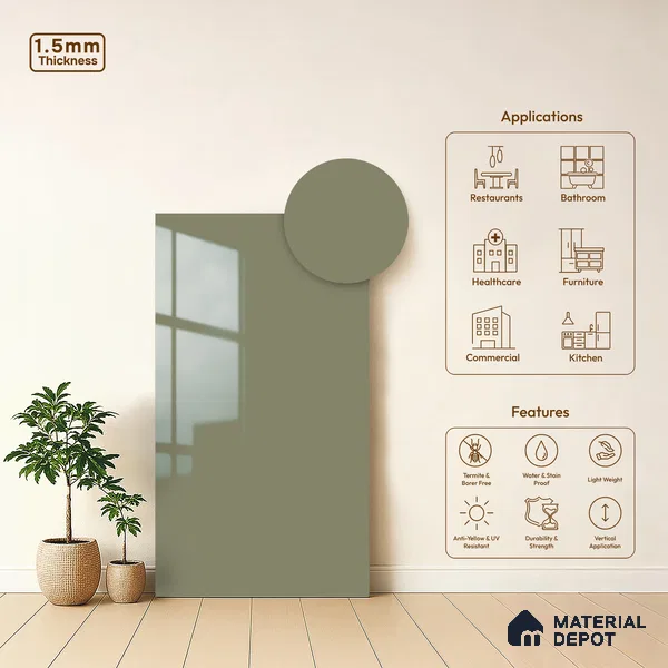 Iced Silver Grey Solid Colors Look LM 23272 Iced Iced Silver Grey 8 ft x 4 ft High Gloss Finish 6H Anti Scratch Acrylic Laminate - 1.5 mm | Suitable for Living Room, Kitchen, Office