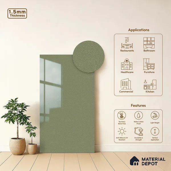 Grey Sparkle Look LM 23277 Mint Luster 8 ft x 4 ft High Gloss Finish 6H Anti Scratch Acrylic Laminate - 1.5 mm | Suitable for Kitchen Cabinet, TV Unit, Wardrobe
