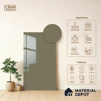 Grey Solid Colors Look LM 23279 Serene Grey 8 ft x 4 ft High Gloss Finish 6H Anti Scratch Acrylic Laminate - 1.5 mm | Suitable for Living Room, Kitchen, Office