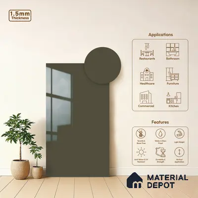 Charcoal Grey Solid Colors Look LM 23280 Smooth Flow 8 ft x 4 ft High Gloss Finish 6H Anti Scratch Acrylic Laminate - 1.5 mm | Suitable for Living Room, Kitchen, Office