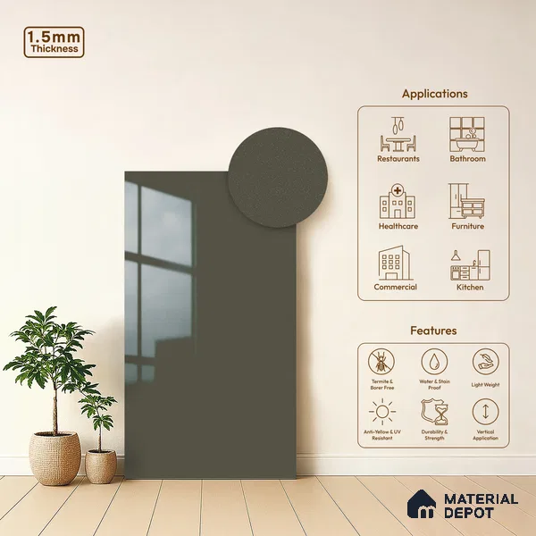 Grey Sparkle Look LM 23281 Galactic Grey 8 ft x 4 ft High Gloss Finish 6H Anti Scratch Acrylic Laminate - 1.5 mm | Suitable for Kitchen Cabinet, TV Unit, Wardrobe